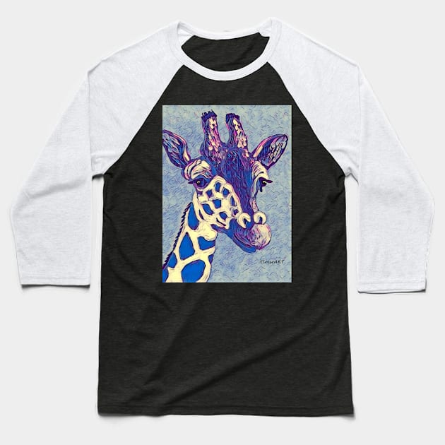 Blue Giraffe Baseball T-Shirt by EloiseART